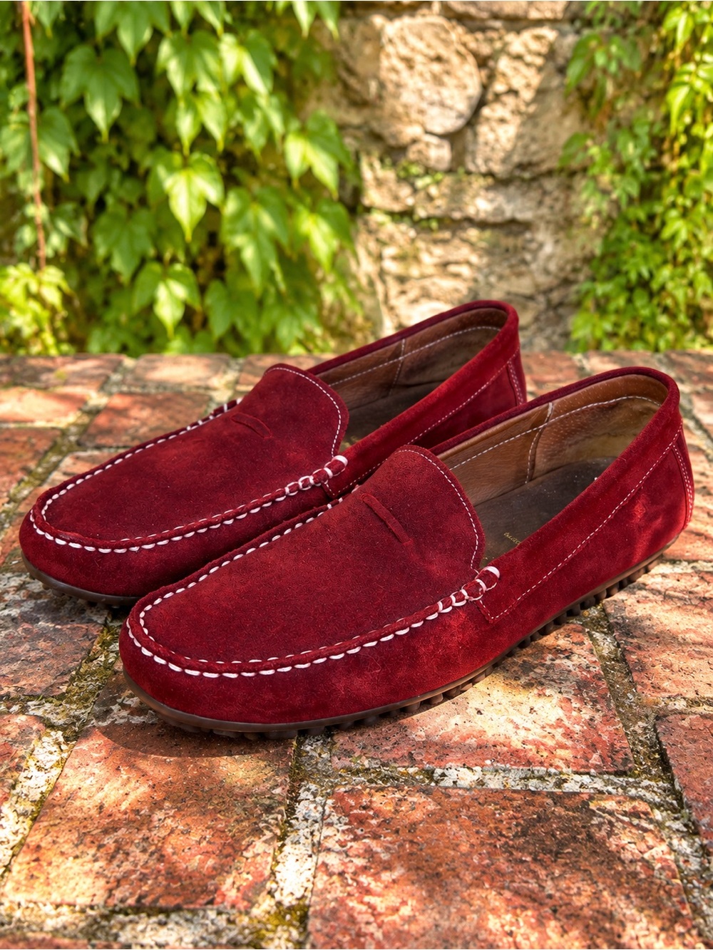 FABRO DE LUCA Men's Red Suede Italian Style Casual Driving Mocs, 9.5